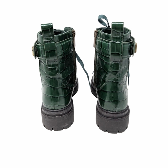 NWOT MICHAEL KORS Stark Crocodile Embossed Leather Combat Boot green - Picture 5 of 8